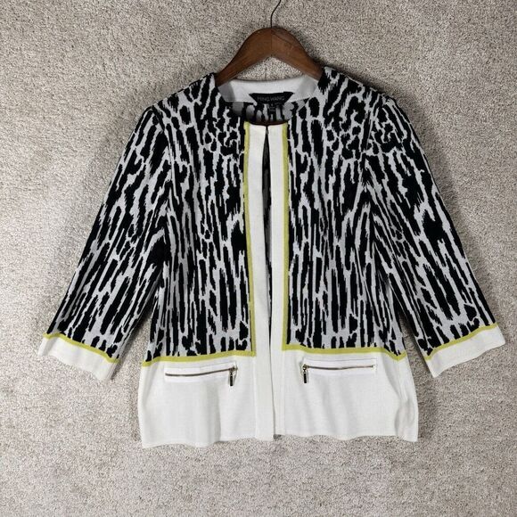 Ming Wang Jacket Black White Zebra Stripe Womens‎ Small Acrylic Knit Cardigan - Picture 1 of 11